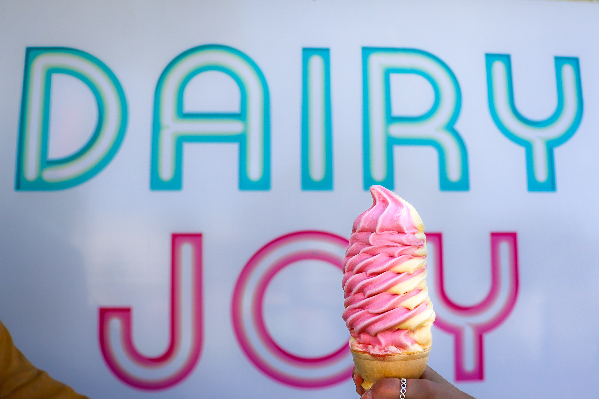 Dairy Joy Neon Sign Photography Neon Dairy Joy sign with swirled cone graphic