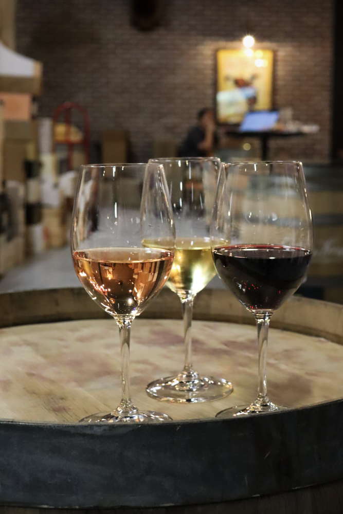 Wine Tasting Flight – Tampa Lifestyle Photography Three glasses of wine with different color profiles